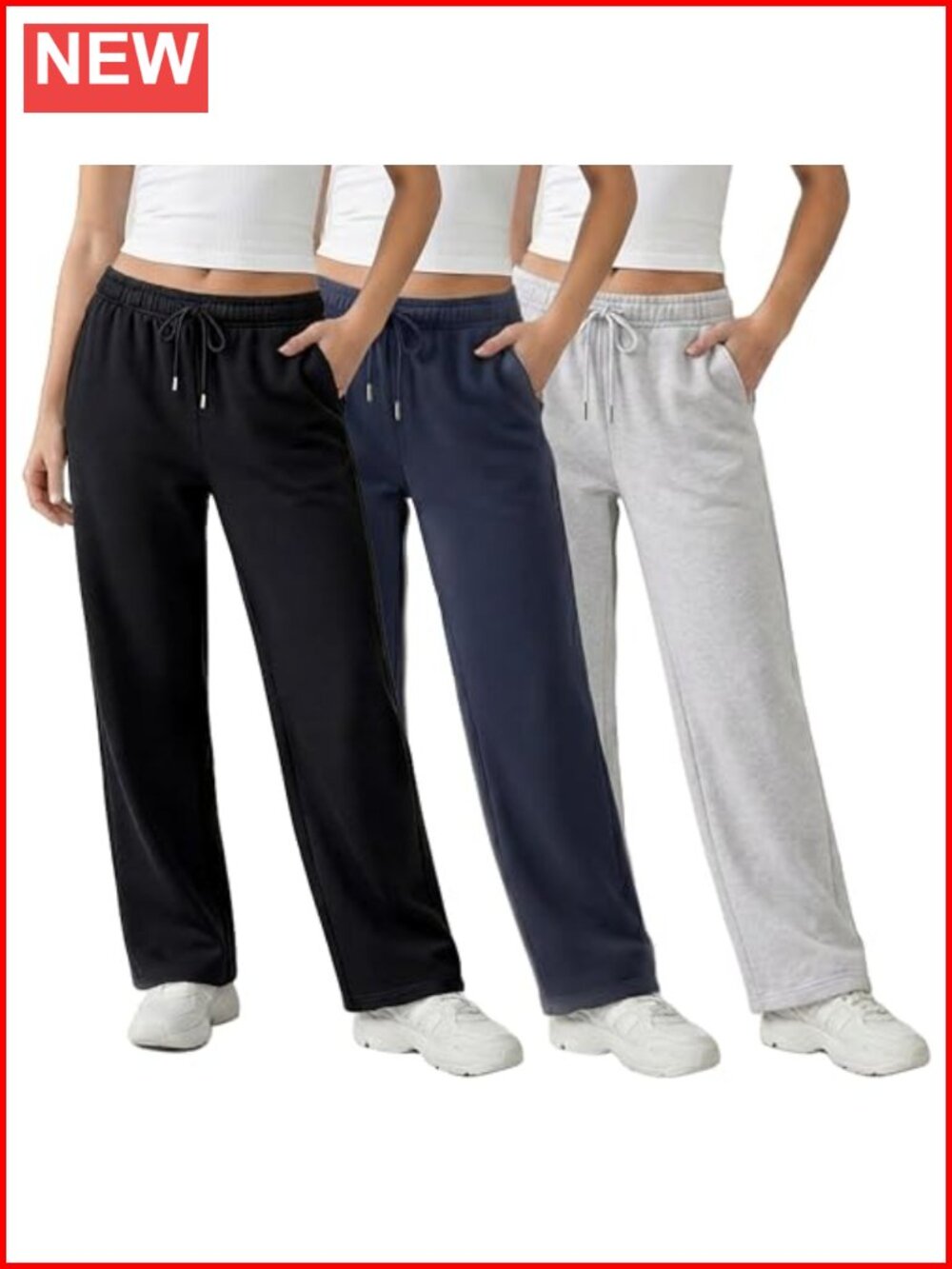 Straight Leg Fleece Sweatpants Moisture Wicking Pull On Pockets
